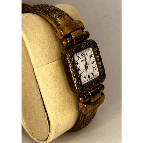 Chico's Distressed Gold Tone Cuff Watch, Women's , Analog, Quartz, Boho - Picture 2 of 7